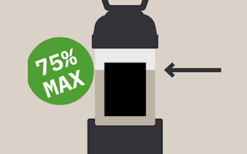 Ruiskutuslaitteen suurin täyttöaste: 75 %